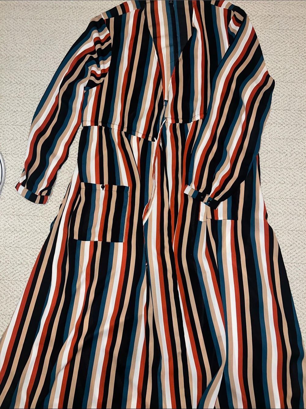 Torrid Striped Button-Front kimono in Teal, Rust, Black & Cream